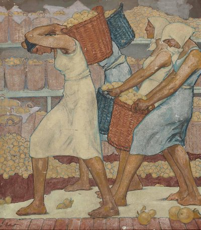 Frauen bei der Apfelernte von Fritz Erler als Kunstdruck auf Leinwand