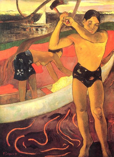Der Mann mit der Axt von Gauguin als Kunstdruck auf Leinwand
