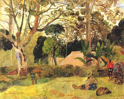 Der grosse Baum Te raau rahi von Gauguin als Kunstdruck auf Leinwand