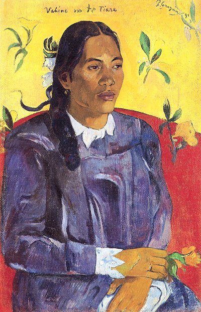 Die Frau mit der Blume von Gauguin als Kunstdruck auf Leinwand