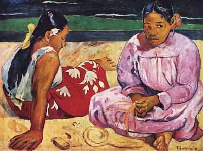 Frauen am Strand von Gauguin als Kunstdruck auf Leinwand