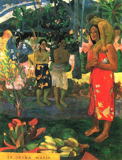 Gegruesst seist du Maria von Paul Gauguin als Kunstdruck auf Leinwand