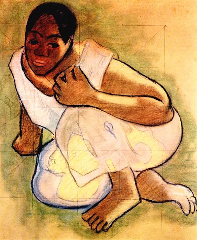 Kauerndes Maedchen von Tahiti von Paul Gauguin als Kunstdruck auf Leinwand