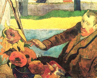 Portrait des Vincent van Gogh Sonnenblumen malend von Gauguin als Kunstdruck auf Leinwand