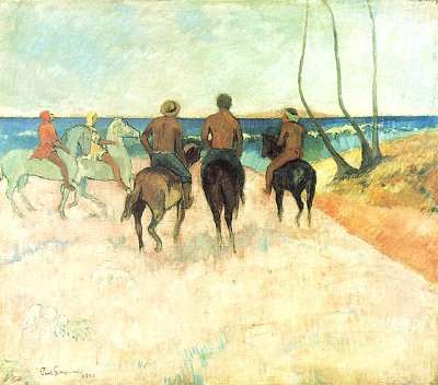Reiter am Strand von Gauguin als Kunstdruck auf Leinwand