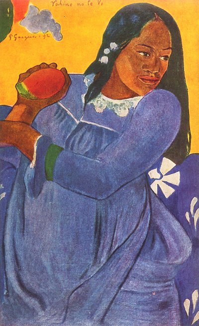 Tahiterin mit Mango von Paul Gauguin als Kunstdruck auf Leinwand