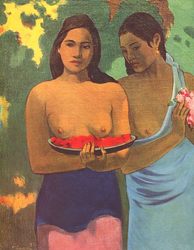 Zwei Maedchen mit Mangoblueten von Paul Gauguin als Kunstdruck auf Leinwand
