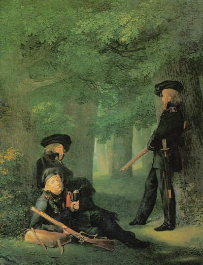 Drei Männer auf Vorposten von Georg Friedrich Kersting als Kunstdruck auf Leinwand