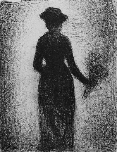 Dame mit Blumenstrauss vom Ruecken gesehen von Georges Seurat als Kunstdruck auf Leinwand