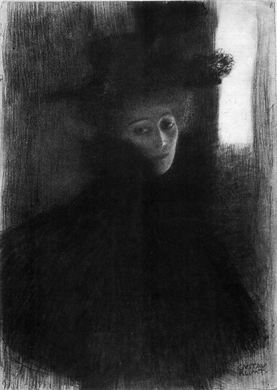 Dame mit Hut und Cape von Gustav Klimt als Kunstdruck auf Leinwand