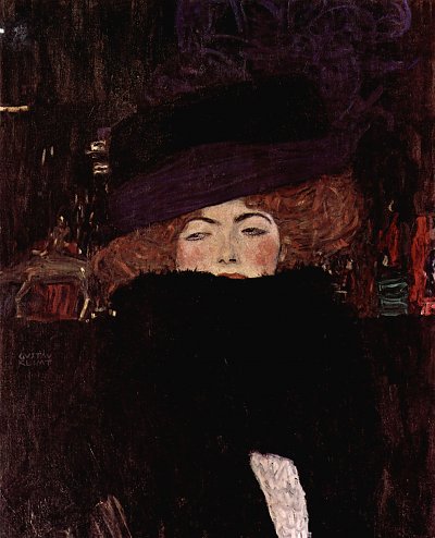 Dame mit Hut und Federboa von Gustav Klimt als Kunstdruck auf Leinwand