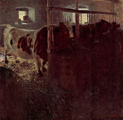 Kuehe im Stall von Gustav Klimt als Kunstdruck auf Leinwand