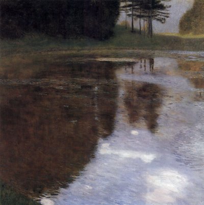 Stiller Weiher im Schlosspark von Kammer von Gustav Klimt als Kunstdruck auf Leinwand