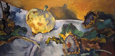 Sonnenblumen und Kürbis von Heinrich-Nauen als Kunstdruck auf Leinwand