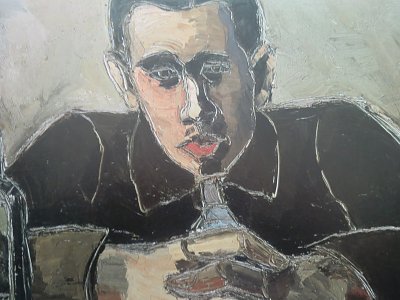 Selbstbildnis am Tisch von Helmut Kolle als Kunstdruck auf Leinwand