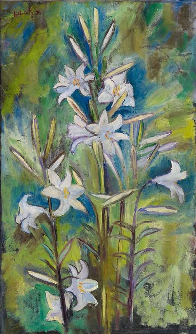 Weiße Lilien von Helmuth-Macke als Kunstdruck auf Leinwand
