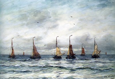 A Fishing Fleet von Hendrik Willem Mesdag als Kunstdruck auf Leinwand