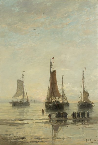 Fishing Boats from Scheveningen Anchored von Hendrik Willem Mesdag als Kunstdruck auf Leinwand