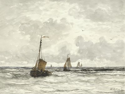 Fishing Boats in the Surf von Hendrik Willem Mesdag als Kunstdruck auf Leinwand