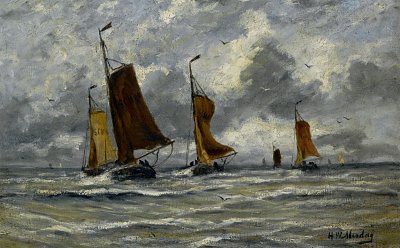 Ships at Full Sea von Hendrik Willem Mesdag als Kunstdruck auf Leinwand