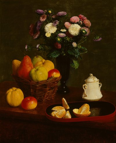 Flowers and fruit von Henri Fantin Latour als Kunstdruck auf Leinwand