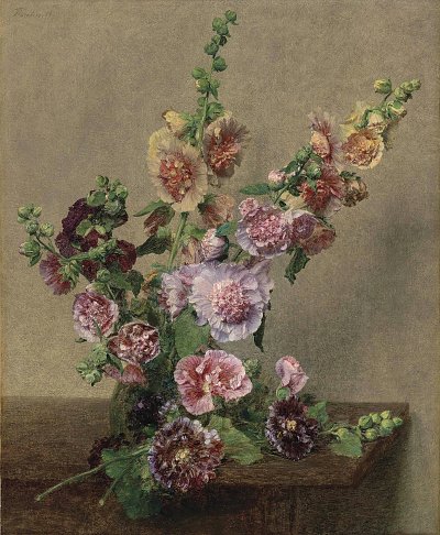 Hollyhocks von Henri Fantin Latour als Kunstdruck auf Leinwand