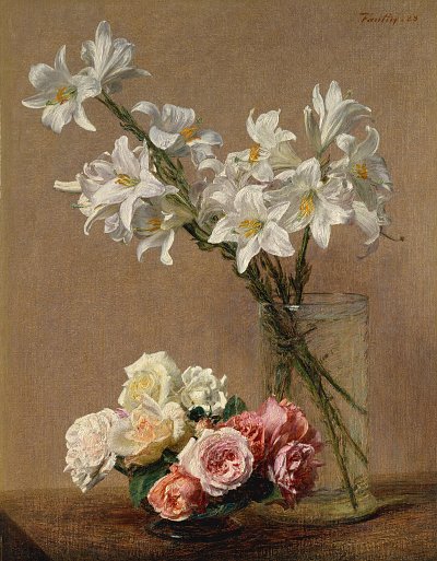 Roses and Lilies von Henri Fantin Latour als Kunstdruck auf Leinwand