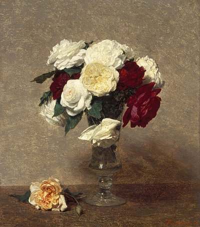 Roses in a Glassvase von Henri Fantin Latour als Kunstdruck auf Leinwand