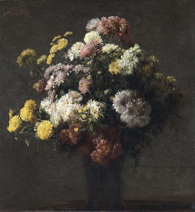 Vase with Chrysanthemums von Henri Fantin Latour als Kunstdruck auf Leinwand