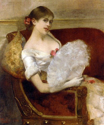 Femme a l eventail von Henri Gervex als Kunstdruck auf Leinwand