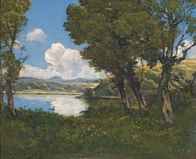 Au bord du lac von Henri Harpignies als Kunstdruck auf Leinwand
