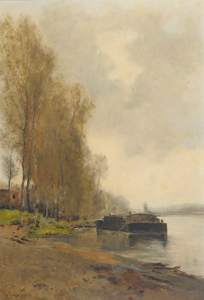 La Peniche von Henri Harpignies als Kunstdruck auf Leinwand