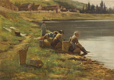 Waschtag von Henri Harpignies als Kunstdruck auf Leinwand
