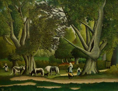 Landscape with Milkmaids von Henri Rousseau als Kunstdruck auf Leinwand
