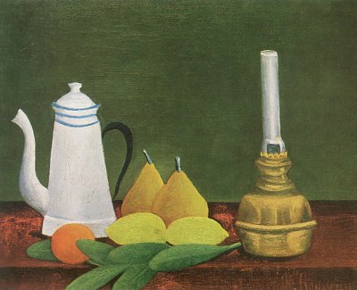 still life with teapot and fruit von Henri Rousseau als Kunstdruck auf Leinwand