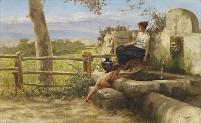 At the fountain von Henryk Siemiradzki als Kunstdruck auf Leinwand