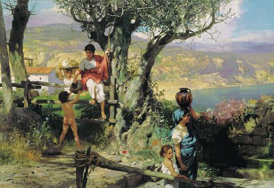 In a Village von Henryk Siemiradzki als Kunstdruck auf Leinwand