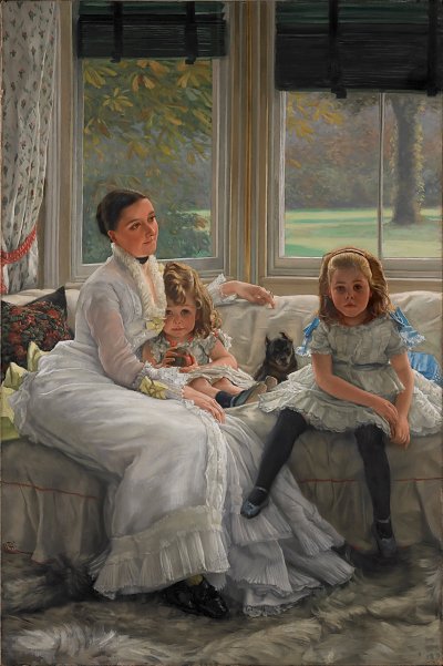 Portrait of Mrs Catherine Smith Gill and Two of her Children von James Tissot als Kunstdruck auf Leinwand
