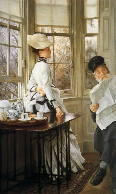 Reading the News von James Tissot als Kunstdruck auf Leinwand
