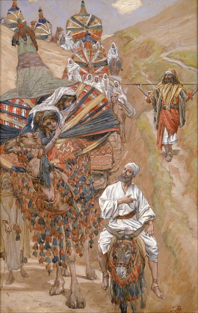 Rebecca Meets Isaac by the Way von James Tissot als Kunstdruck auf Leinwand