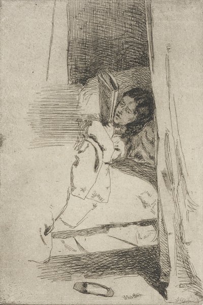 Reading in Bed von James McNeill Whistler als Kunstdruck auf Leinwand