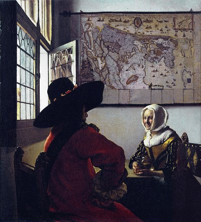 Der Soldat und das lachende Maedchen von Jan Vermeer als Kunstdruck auf Leinwand