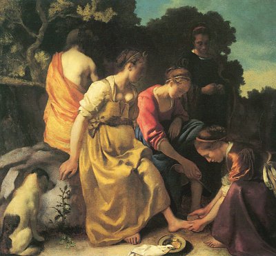 Diana und ihre Nymphen von Jan Vermeer als Kunstdruck auf Leinwand