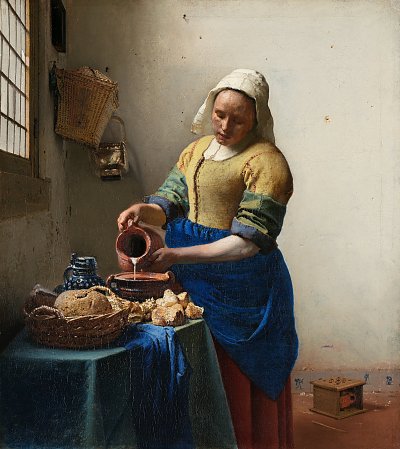 Dienstmagd mit Milchkrug von Jan Vermeer als Kunstdruck auf Leinwand