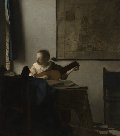 Woman with a lute von Jan Vermeer als Kunstdruck auf Leinwand