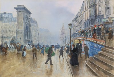 LE BOULEVARD SAINT DENIS a PARIS von Jean Beraud als Kunstdruck auf Leinwand