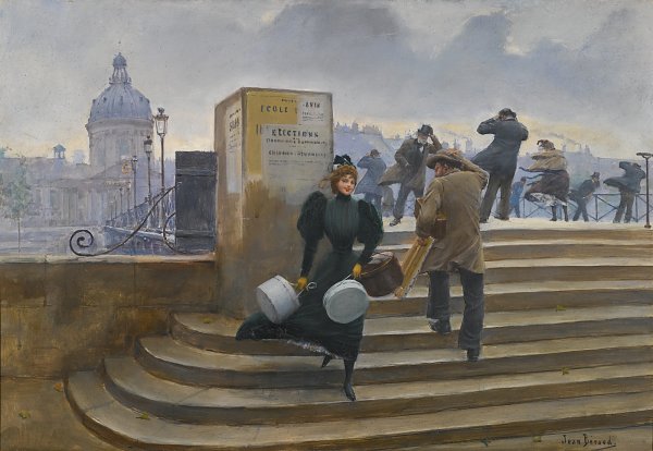 Kunstdruck MODISTE SUR LE PONT DES ARTS von Jean Beraud als Leinwandbild