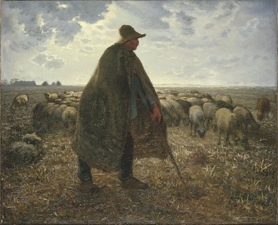 Shepherd Tending His Flock von Jean Francois Millet als Kunstdruck auf Leinwand