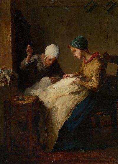 The Young Seamstress von Jean Francois Millet als Kunstdruck auf Leinwand