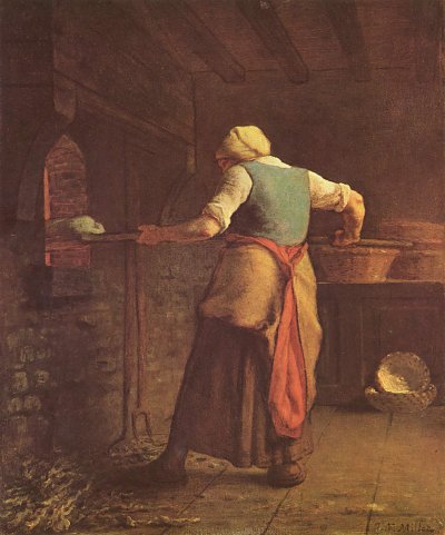 Woman baking bread von Jean Francois Millet als Kunstdruck auf Leinwand
